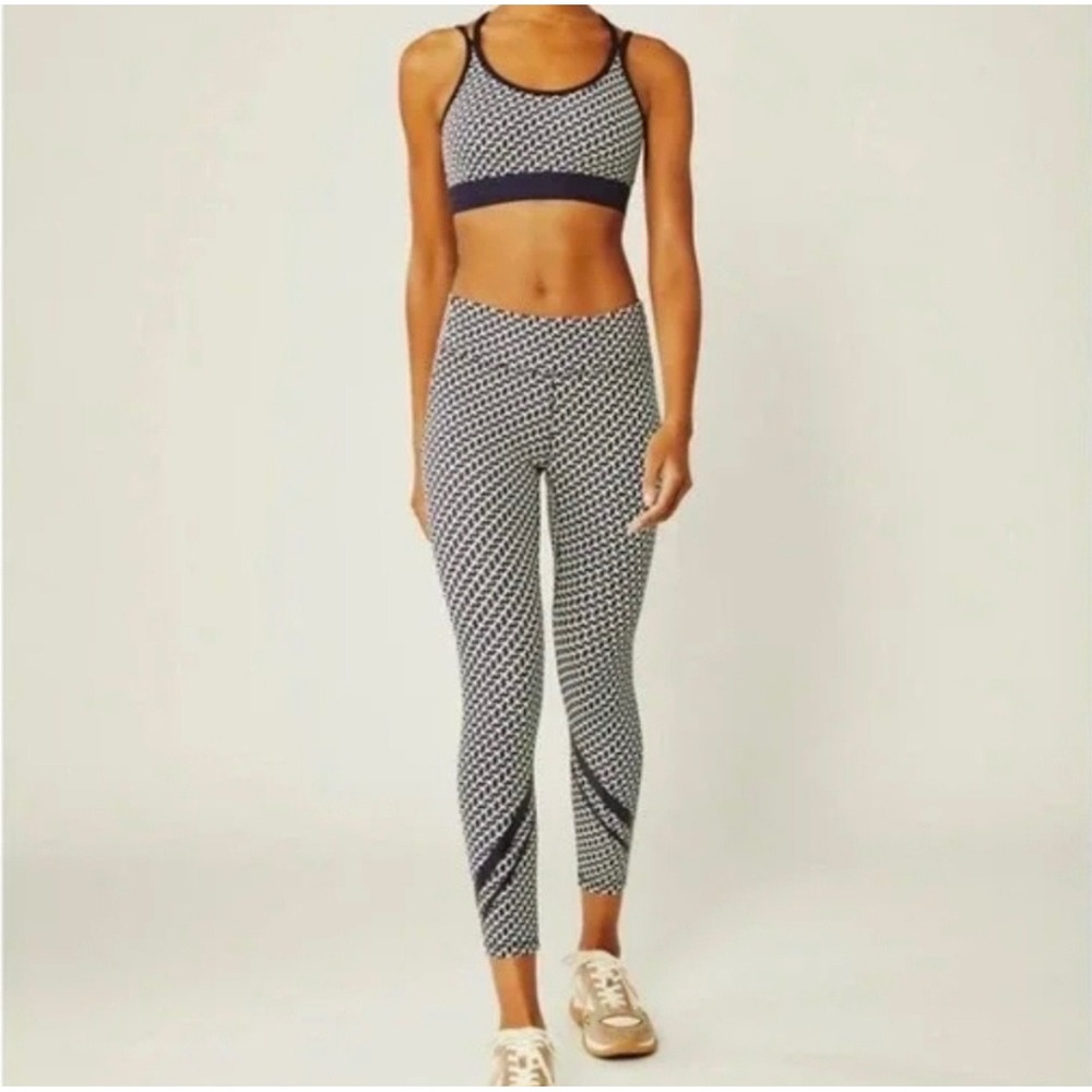 Tory Sport navy and white geometric pattern athletic leggings size XS